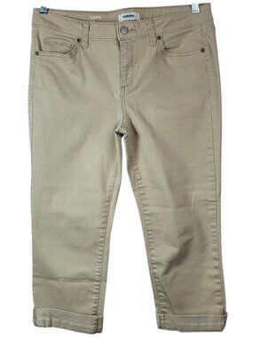 Sonoma Womens Capri Jeans Tan Size 12 Zipper Pockets Rolled Cuffs Straight Leg